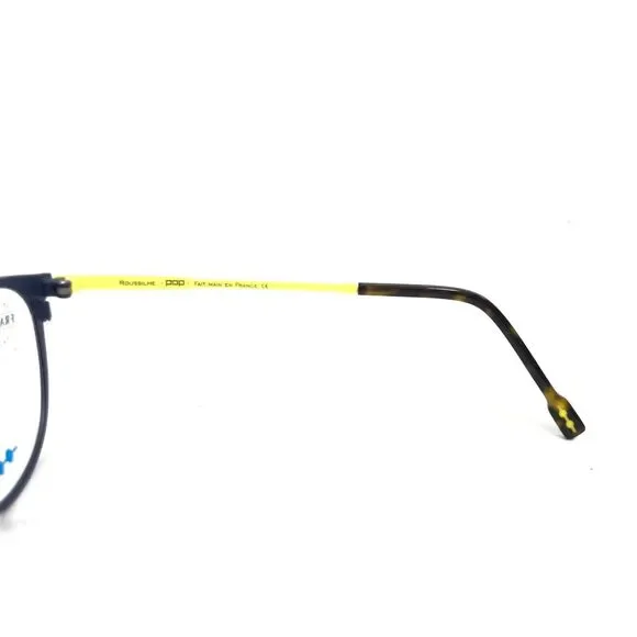 POP by Roussilhe Eyeglasses Frames 34B C25 Navy Blue Neon Yellow Round 47-20-135